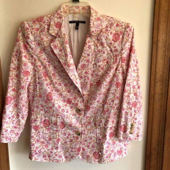 VICTORIA'S SECRET Linen Floral Print Lined 3/4 Sleeve Blazer 4 - Picture 3 of 17